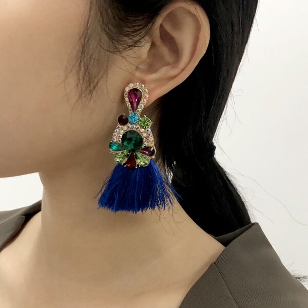 

Tassel & Rhinestone Decor Drop Earrings, Blue