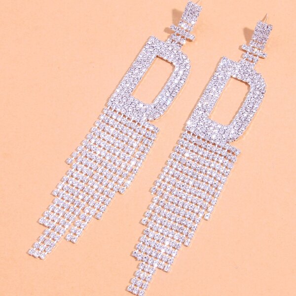 

Rhinestone Letter Decor Drop Earrings, Silver