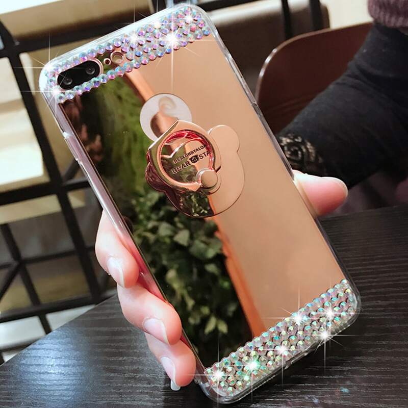 

Rhinestone Decor iPhone Case With Ring Holder, Rose gold