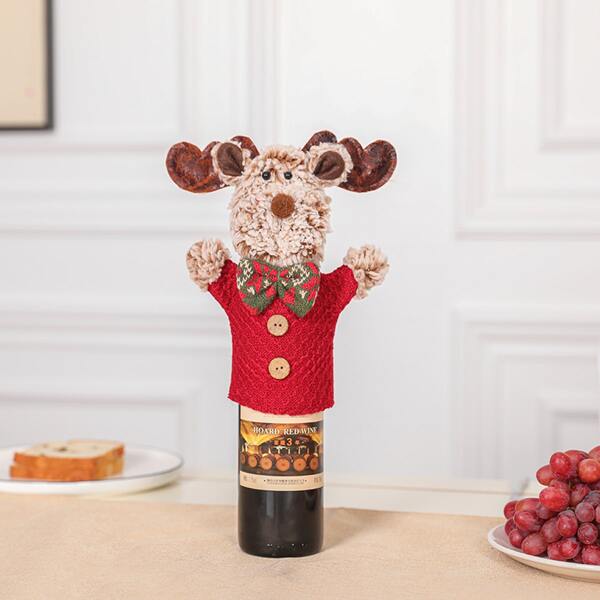 

1pc Cartoon Elk Wine Bottle Cover, Multicolor