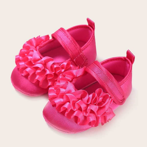 

Baby Girl Ruffle Decor Velcro Strap Flats, Hot pink