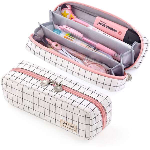 

1pc Plaid Pattern Pencil Case, Multicolor