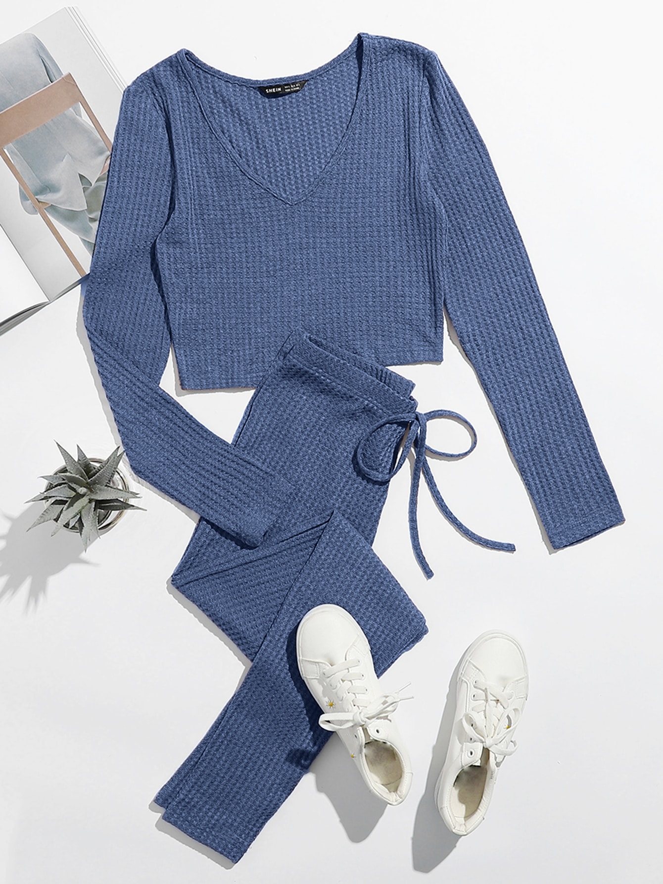 Waffle Knit Tee & Knot Front Leggings Set thumbnail