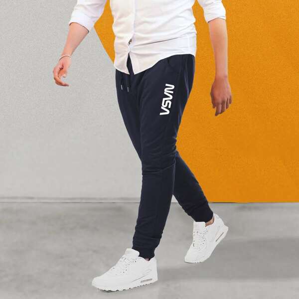 

Men Letter Graphic Drawstring Sweatpants, Navy blue