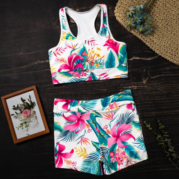 

Floral & Tropical Shorts Bikini Swimsuit, Multicolor