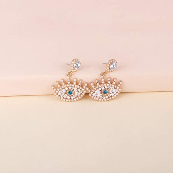 

Faux Pearl Decor Eye Charm Drop Earrings, Gold