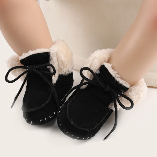 

Baby Boy Lace-up Front Plush Lined Ankle Boots, Black
