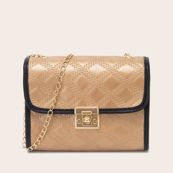 

Metal Turn-Lock Chain Crossbody Bag, Brown
