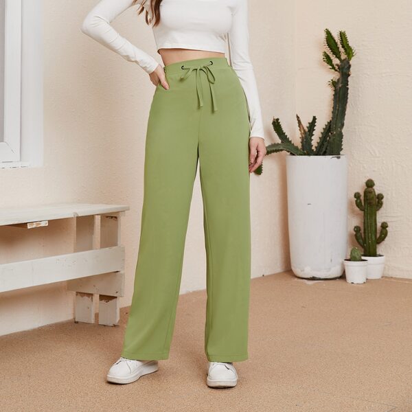 

Garment Eyelet Drawstring Detail Pants, Pastel lime green