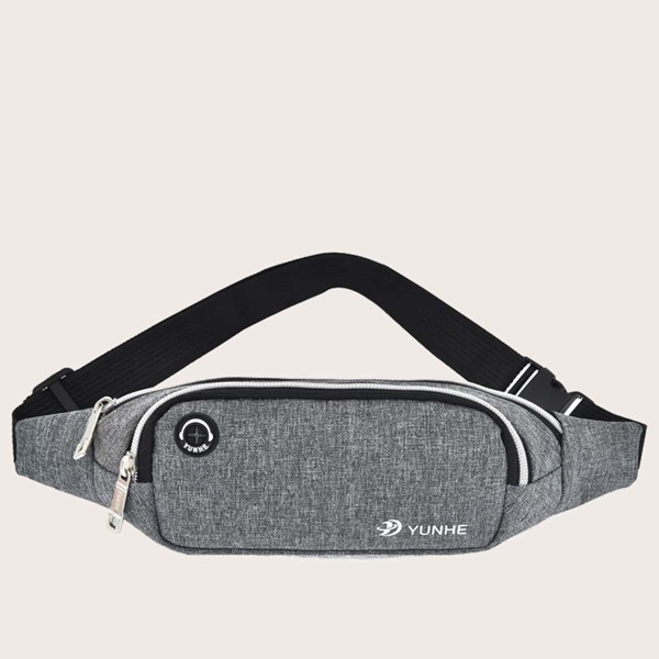 

Letter Graphic Zip Front Fanny Pack, Grey