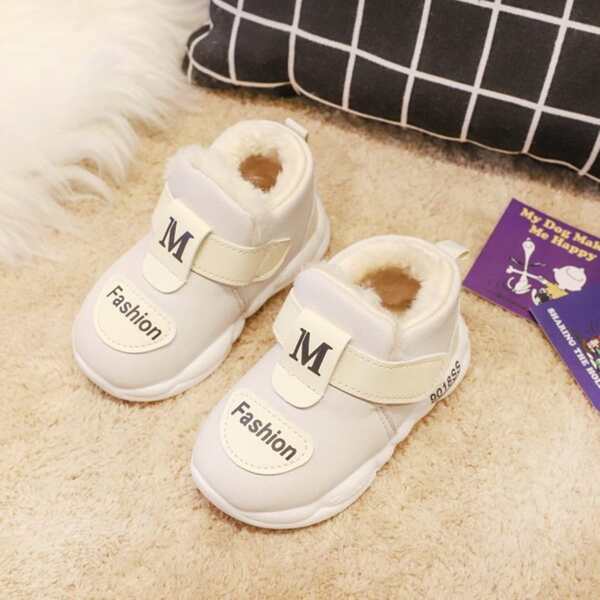 

Baby Girl Letter Graphic Plush Lined Sneakers, Beige