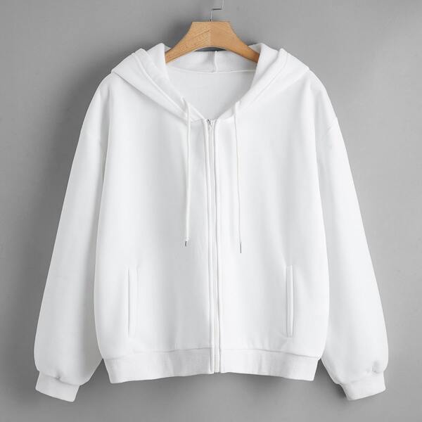 

Plus Zip Up Thermal Lined Drawstring Hoodie, White