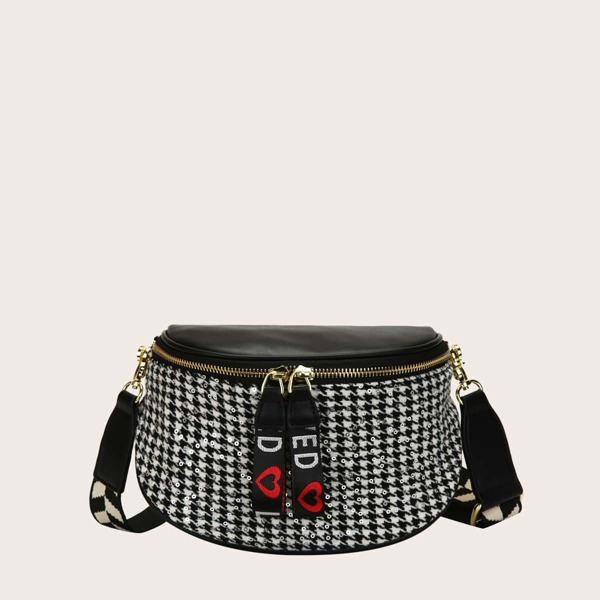 

Houndstooth Pattern Guitar Strap Crossbody Bag, Black and white
