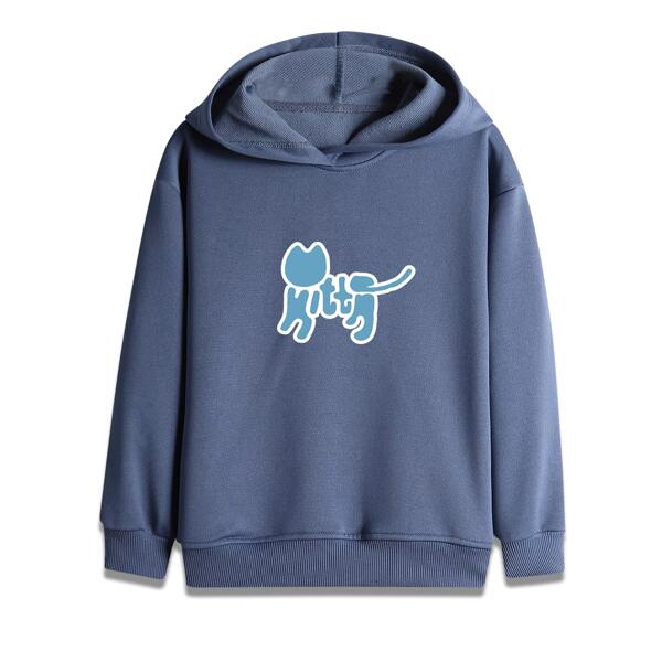 

Boys Cartoon And Letter Graphic Hoodie, Dusty blue