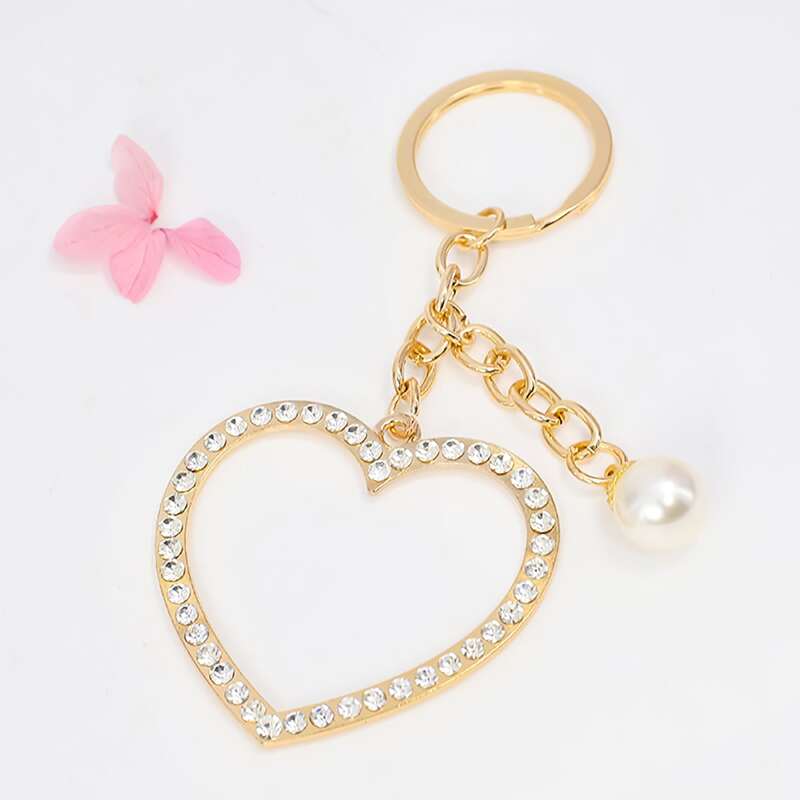 

Rhinestone Heart Charm Keychain, Gold
