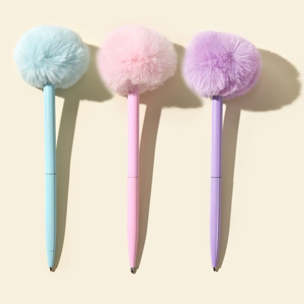 

3pcs Pom Pom Ballpoint Pen, Black