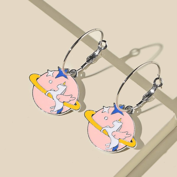 

Cartoon Graphic Round Drop Earrings, Multicolor