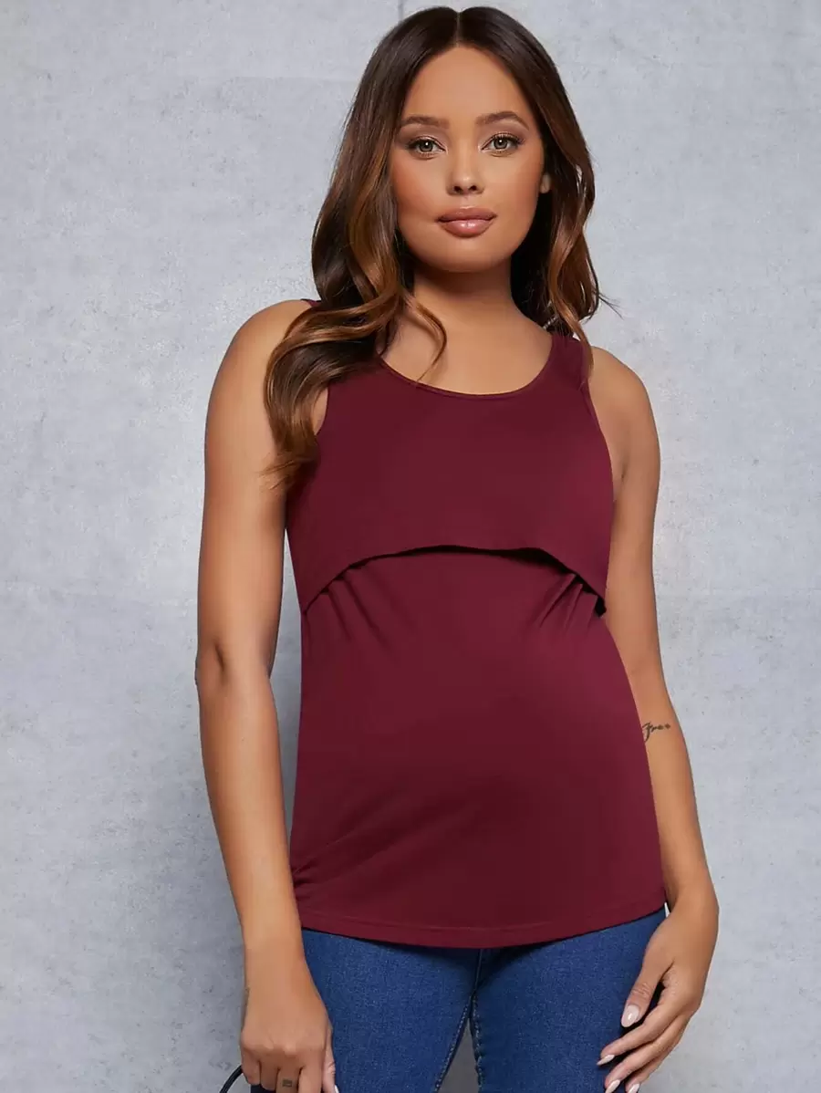 SHEIN Maternity Lift Up Nursing Tank Top - Maroon - View 1