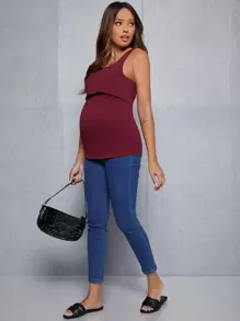 SHEIN Maternity Lift Up Nursing Tank Top - Maroon - View 4