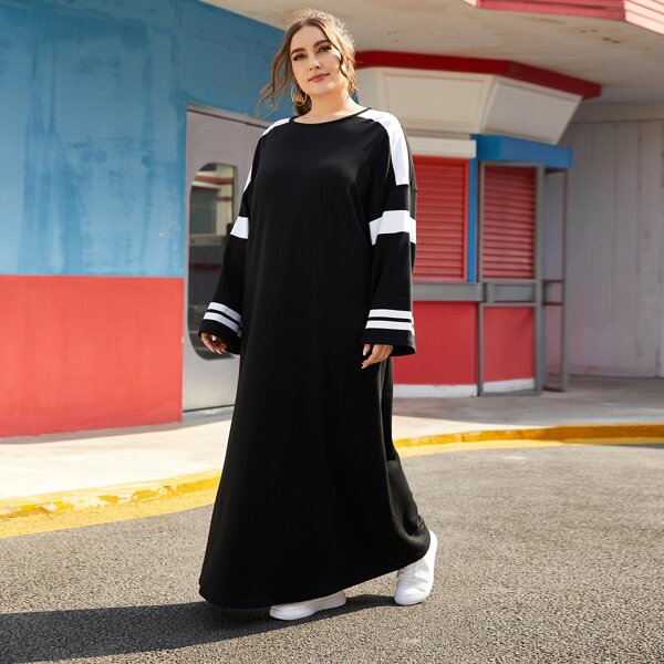 

Plus Drop Shoulder Colorblock Dress, Black