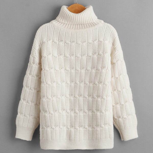 

Toddler Girls Turtleneck Drop Shoulder Solid Sweater, Beige