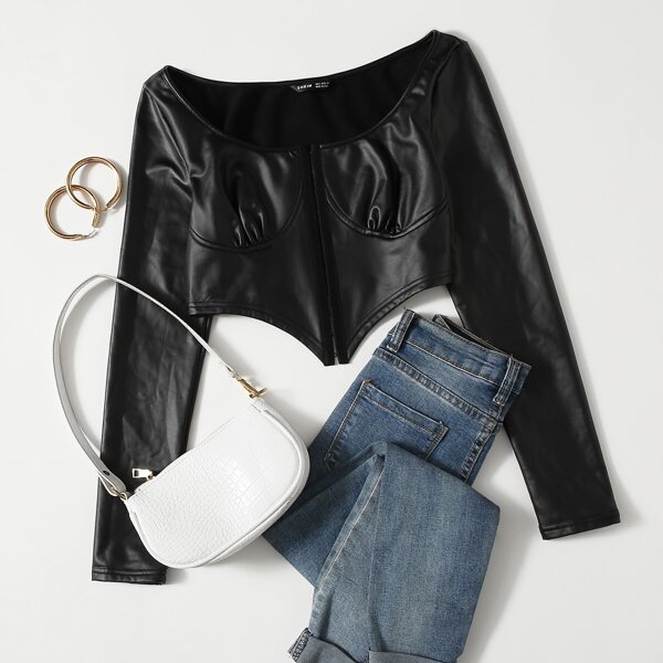 

PU Leather Crop Top, Black