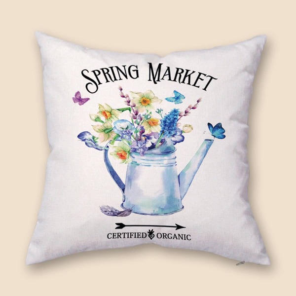 

Flower Print Cushion Cover Without Filler, White