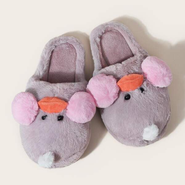 

Cartoon Design Fluffy Slippers, Grey