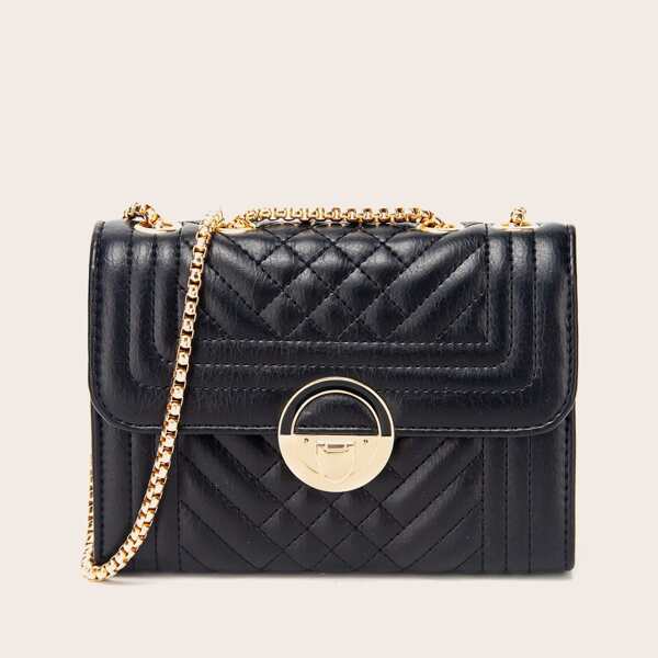 

Quilted Flap Chain Shoulder Bag, Black