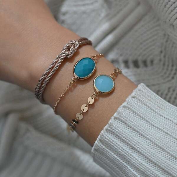 

3pcs Round Decor Bracelet, Multicolor