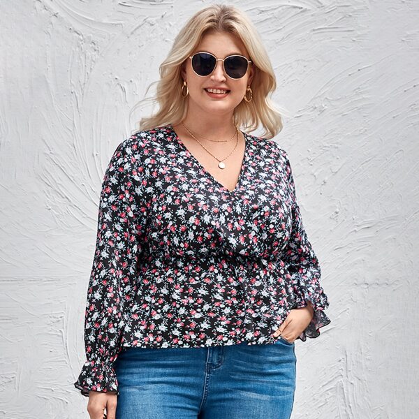 

Plus Ditsy Floral Wrap Peplum Blouse, Multicolor