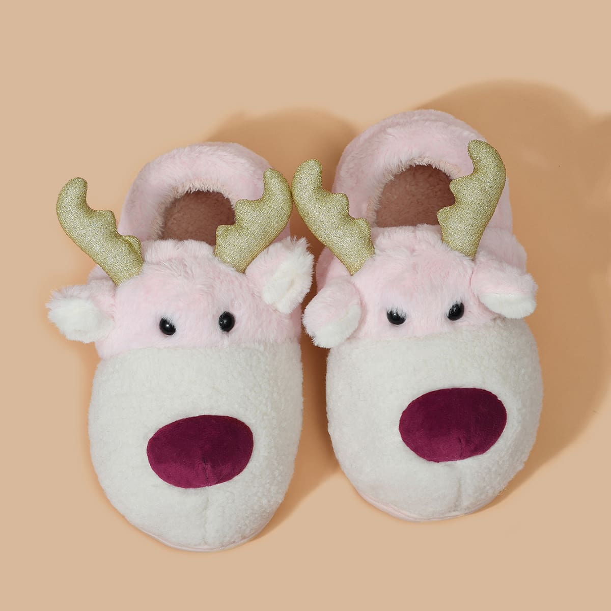 

Christmas Elk Design Fluffy Slippers, Pink