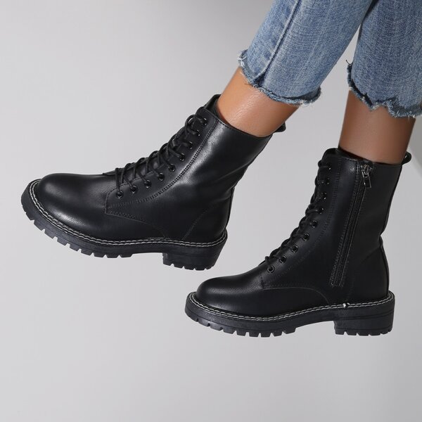 

Side Zip Combat Boots, Black