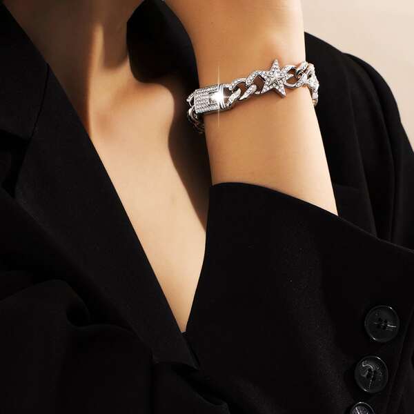 

Rhinestone Star Decor Chain Bracelet, Silver