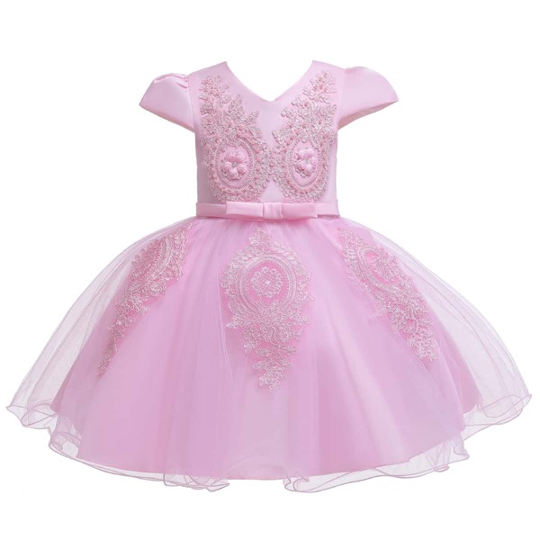 

Baby Girl Appliques Tie Back Gown Dress, Baby pink