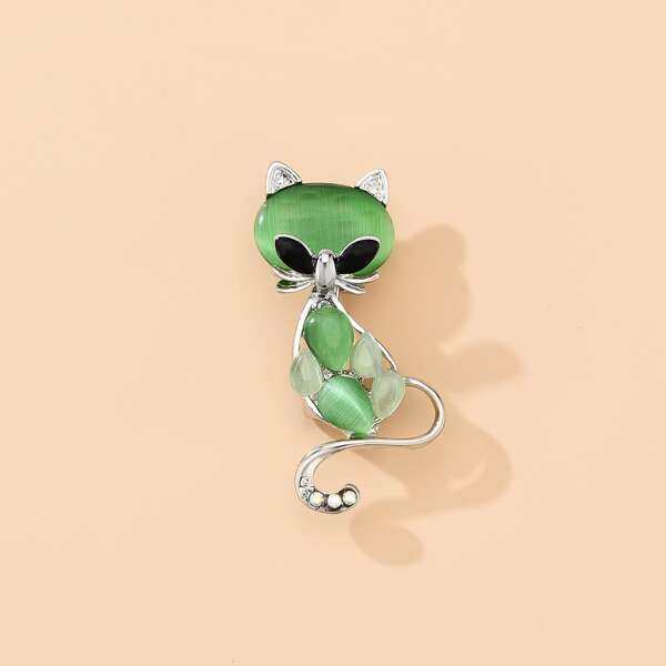 

Cat Design Brooch, Green