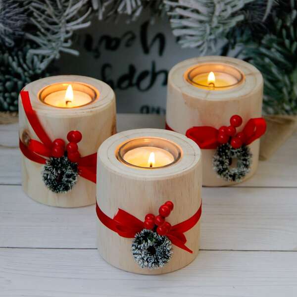 

1pc Wooden Candle Holder, Apricot