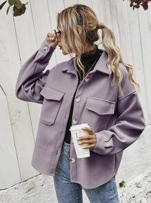 SHEIN Frenchy Flap Pocket High Low Hem Overcoat - Mauve Purple - View 1