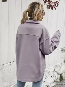SHEIN Frenchy Flap Pocket High Low Hem Overcoat - Mauve Purple - View 2