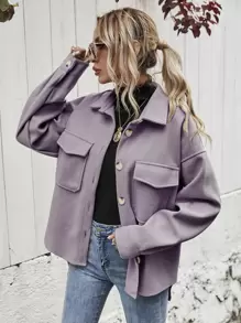 SHEIN Frenchy Flap Pocket High Low Hem Overcoat - Mauve Purple - View 3