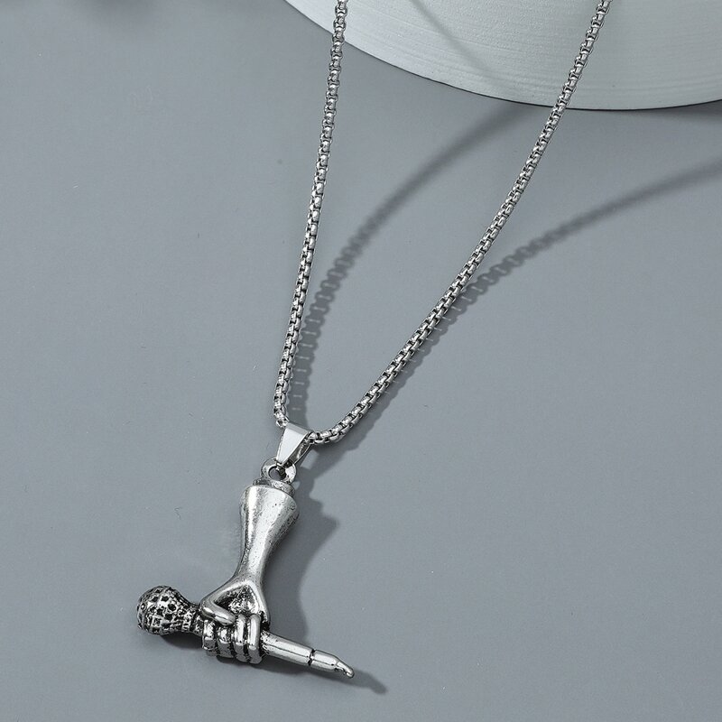 

Guys Microphone Pendant Necklace, Silver