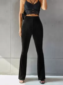 SHEIN Unity Quần Gân đan màu trơn Hấp dẫn - màu đen - Xem 1