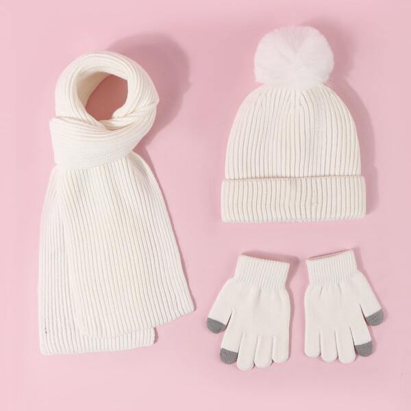 

Knit Scarf & Gloves & Beanie, White