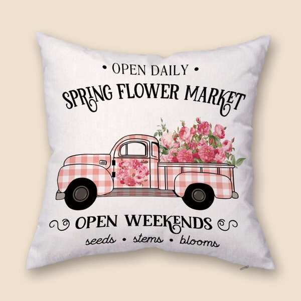 

Flower & Truck Print Cushion Cover Without Filler, Multicolor
