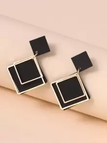 Rhombus Drop Earrings - Black - View 1