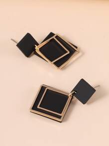 Rhombus Drop Earrings - Black - View 3