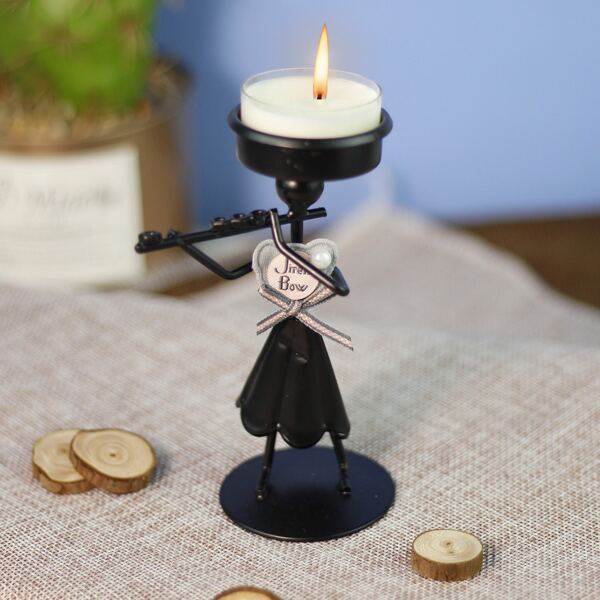 

1pc Iron Candle Holder, Black