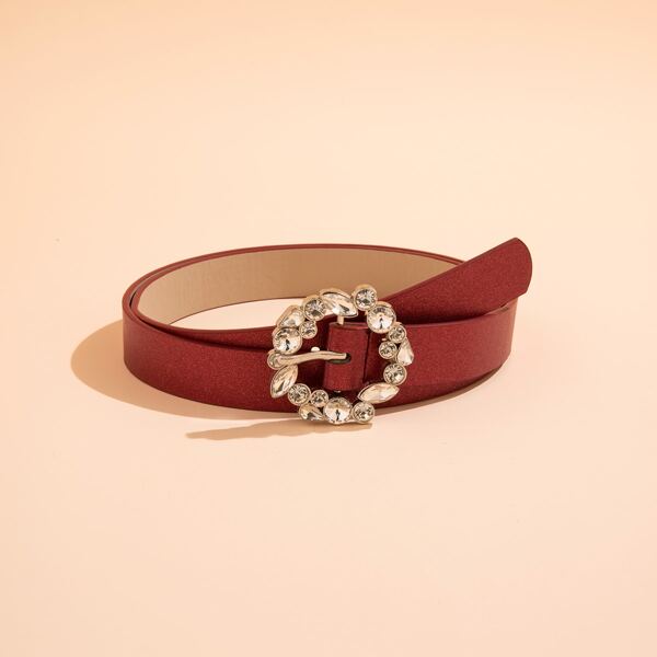 

Rhinestone Buckle Belt, Red