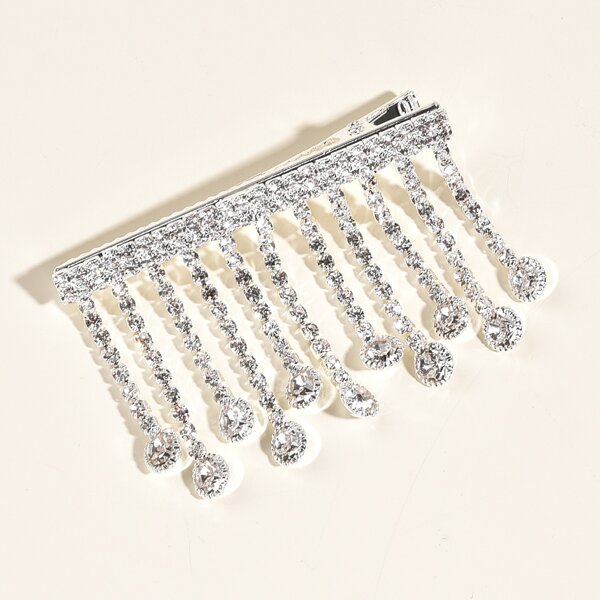 

Rhinestone Tassel Decor Hair Clip, Silver