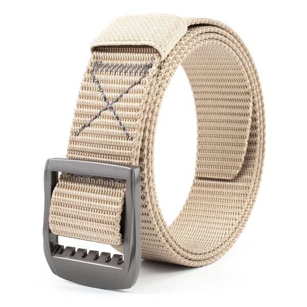 

Men Geo Buckle Tape Belt, Beige